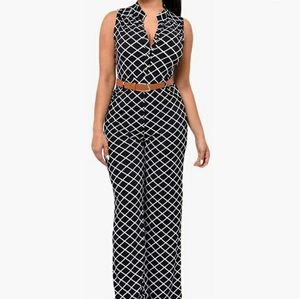 New Plunge V Neck Belted Wide Leg Jumpsuit